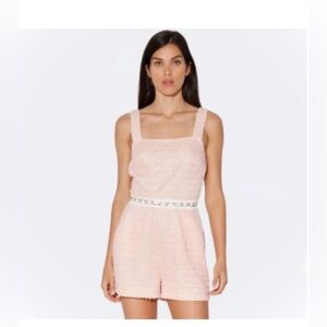 Walter Baker Pink and Cream Tweed Romper with Gold Chain Detail